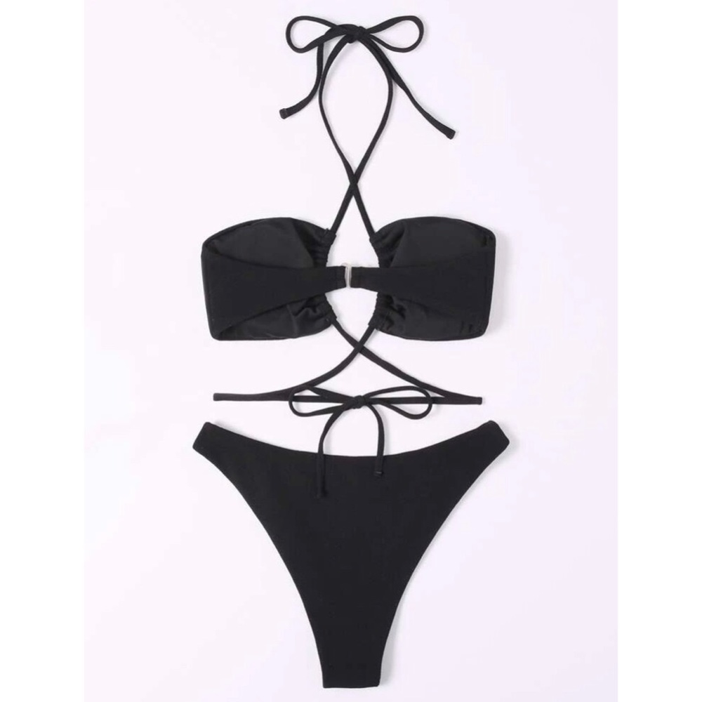 Sexy Black Strappy Halter Bikini - Picture 3 of 7